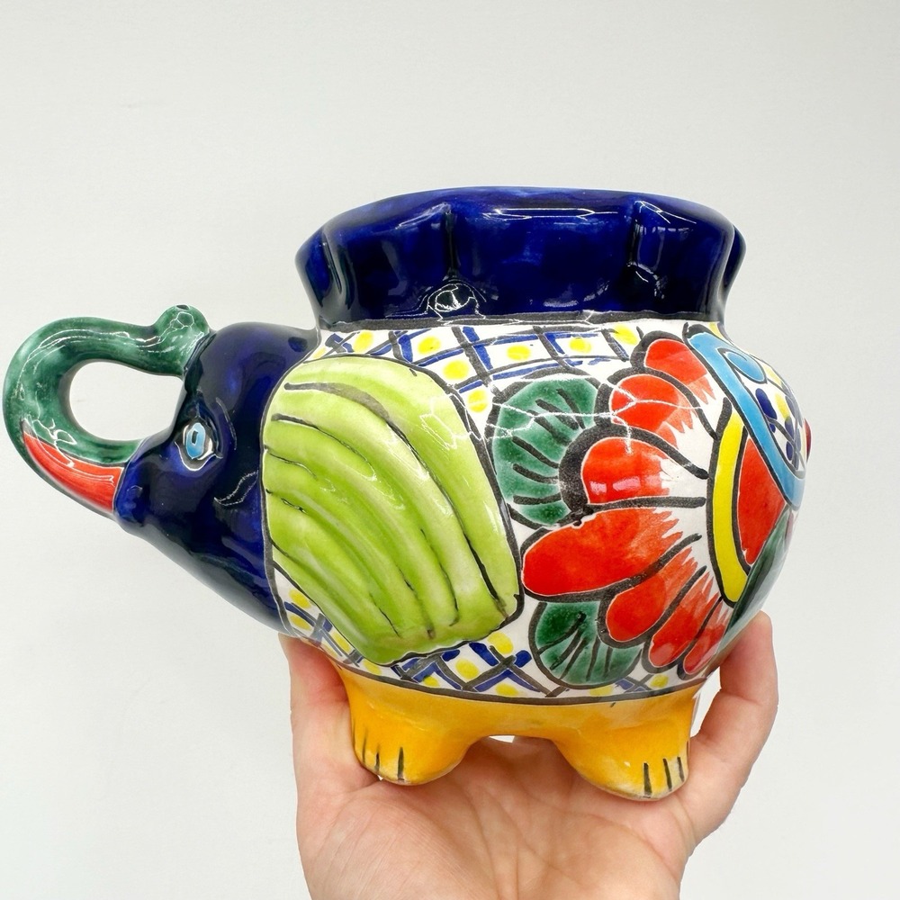 Talavera Decorative Elephant Planter Pot Mexican Pottery Folk Art Home Decor 10" - Picture 4 of 8